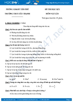 Đề thi và đáp án HKI môn Vật Lý 8 trường THCS Tây Thạnh