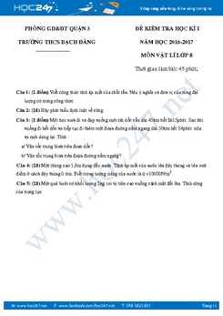 Đề kiểm tra tự luận môn Vật Lý 8 HKI năm học 2016- 2017