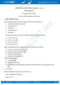 Đề kiểm tra 15 phút chương 1 môn Tin học lớp 10 có đáp án năm 2017 - Lần 2