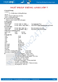 Ngữ pháp và bài tập ôn tập tiếng Anh lớp 7 học kì 1