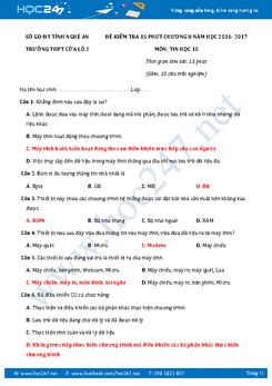 Đề kiểm tra 15 phút chương 2 môn Tin học lớp 10 có đáp án năm 2017 - Trường THPT Cửa Lò 2