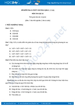 Bộ 3 đề kiểm tra 15 phút học kì 1 môn Tin học lớp 10 có đáp án năm 2017