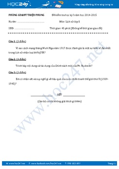 Đề thi học kì 1 môn Lịch Sử 8 - Trường THCS Triệu Phong