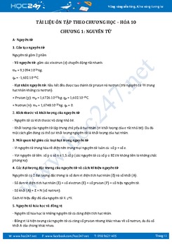 Lí thuyết và trắc nghiệm Chương Nguyên tử Hóa học 10