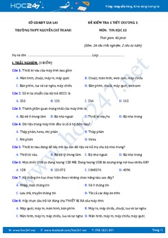 Đề kiểm tra 1 tiết chương 1 môn Tin học lớp 10 có đáp án năm 2017 - Trường THPT Nguyễn Chí Thanh