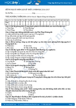 Đề thi học kì 1 môn Lịch Sử 10 năm học 2017 - Trường THPT