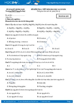 Đề kiểm tra Hóa 10 Chương Bảng tuần hoàn và Định luật tuần hoàn có giải