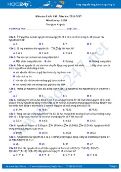 Đề kiểm tra 45 phút Hóa 10 Chương Nguyên tử