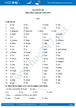 Bài tập tiếng Anh ôn hè lớp 5 lên lớp 6