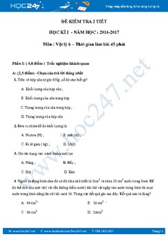 Đề kiểm tra 45' môn Vật Lý 6 giữa HK1 có đáp án năm 2016