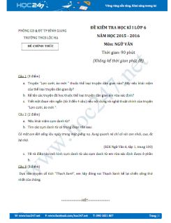 Đề thi học kì 1 Ngữ văn 6 năm 2015 THCS Lộc Hạ