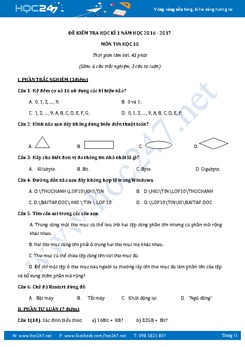 Đề kiểm tra học kì 1 môn Tin học lớp 10 có đáp án năm 2017