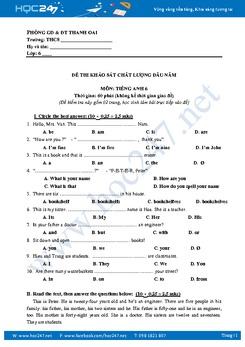 Đề thi khảo sát chất lượng chất lượng đầu năm tiếng Anh 6 - Thanh Oai