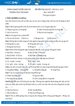 Đề thi học kì 1 môn Lịch Sử 7 - Trường THCS Tân Thạnh