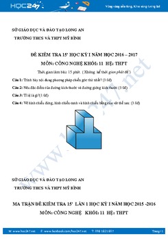 Đề kiểm tra 15' môn Công Nghệ 11 HK I có đáp án năm 2017