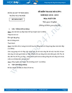 Đề thi học kì 1 Ngữ Văn 6 năm 2015 phòng GD&ĐT Trảng Bàng