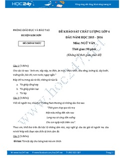 Đề KSCL đầu năm Ngữ Văn 6 năm 2016 Phòng GD&ĐT Kim Sơn