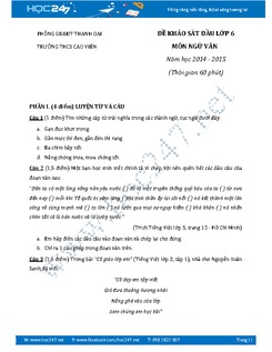 Đề KSCL đầu năm Ngữ Văn 6 năm 2015 THCS Cao Viên