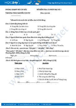 Đề kiểm tra 15 phút HK1 môn Sử 6 - Trường THCS Nguyễn Văn Tư