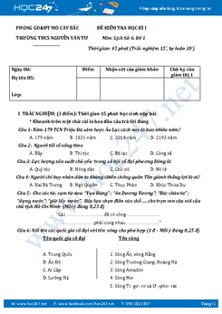 Đề thi học kì 1 môn Lịch Sử 6 - Trường THCS Nguyễn Văn Tư