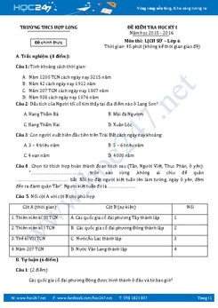 Đề kiểm tra HK1 môn Lịch Sử 6 - Trường THCS Hợp Long