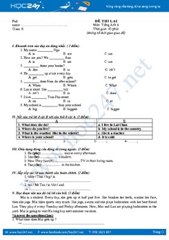 Đề thi lại tiếng Anh lớp 6