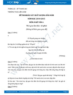 Đề thi khảo sát chất lượng đầu năm môn Ngữ văn lớp 6 năm 2014 - 2015 trường THCS Liên Châu