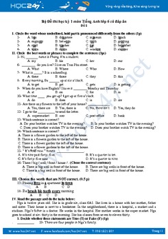 Bộ Đề thi học kỳ 1 môn Tiếng Anh lớp 6 có đáp án