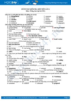 Kiểm tra 1 tiết tiếng Anh 12 lần 2 học kì 1