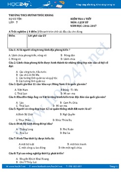 Đề kiểm tra 1 tiết HK1 môn Sử 7 - Trường THCS Huỳnh Thúc Kháng