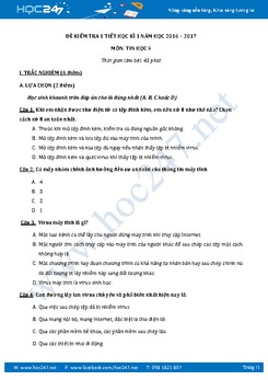 Đề kiểm tra 1 tiết học kì 1 môn Tin học lớp 9 có đáp án năm 2017 - Đề số 1