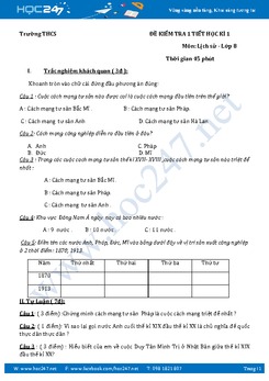 Đề kiểm tra 1 tiết môn Lịch Sử 8 - Trường THCS
