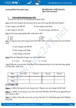 Đề kiểm tra 1 tiết HK1 môn Lịch Sử 8 - Trường THCS Trần Quốc Toản