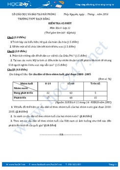 Đề kiểm tra 1 tiết HK1 môn Địa Lý 11 - Trường THPT Bạch Đằng