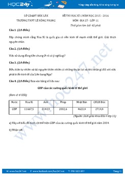 Đề kiểm tra 1 tiết HK1 môn Địa Lý 11 - Trường THPT Lê Hồng Phong