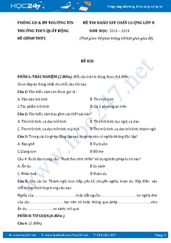 Đề kiểm tra KSCL đầu năm Văn 8 trường THCS Quất Động