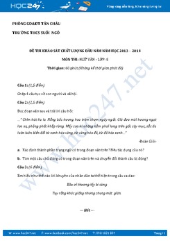 Đề kiểm tra KSCL đầu năm Ngữ văn lớp 8 trường THCS Suối Ngô