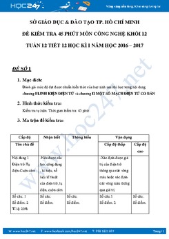 Đề kiểm tra 1 tiết môn Công Nghệ 12 HKI có đáp án- Đề số 1