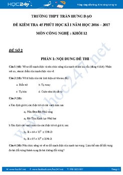 Đề kiểm tra 1 tiết môn Công Nghệ 12 HKI có đáp án- Đề số 2