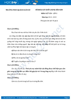 Đề kiểm tra KSCL đầu năm Văn 8 THCS Quách Xuân Kỳ