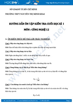 Hướng dẫn ôn tập kiểm tra học kì I Công Nghệ lớp 12