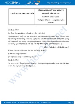 Đề kiểm tra KSCL đầu năm Ngữ văn lớp 8 trường THCS Thanh Thùy