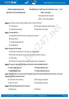Đề kiểm tra 1 tiết học kì 1 môn Tin học lớp 9 có đáp án năm 2017 - Trường THCS Xã MaĐaGuôi
