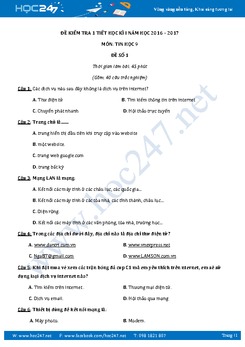 Bộ 5 đề kiểm tra 1 tiết học kì 1 môn Tin học lớp 9 có đáp án năm 2017