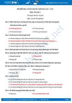 Đề kiểm tra 15 phút học kì 1 môn Tin học lớp 9 có đáp án năm 2017 - Đề số 1