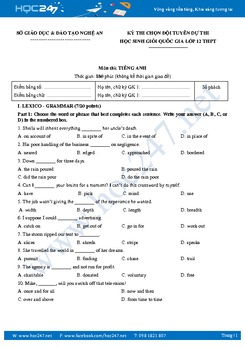 Đề thi chọn HSG tiếng Anh lớp 12 tỉnh Nghệ An