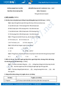 Đề kiểm tra học kì 1 môn Tin học lớp 8 có đáp án năm 2017 - Trường THCS Ngô Quyền