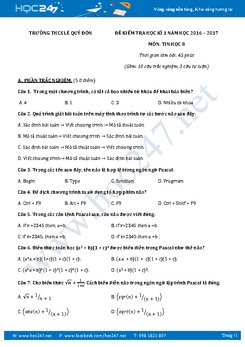 Đề kiểm tra học kì 1 môn Tin học lớp 8 có đáp án năm 2017 - Trường THCS Lê Quý Đôn