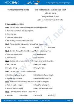Đề kiểm tra học kì 1 môn Tin học lớp 8 có đáp án năm 2017 - Trường THCS Huỳnh Phước