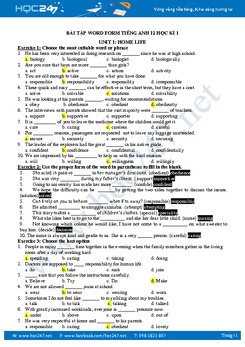 Bài tập Word Form Tiếng Anh 12 học kì 1
